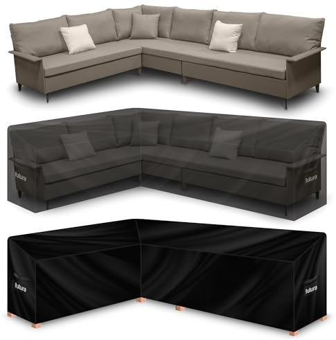 Futura Premium L Shaped Garden Furniture Covers Waterproof 222x286x80cm, Heavy Duty 600D Oxford Fabric Outdoor Rattan Corner Sofa Cover, PVC Lined, Air Vents and UV Safe