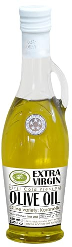 KORVEL Greek Extra Virgin Olive Oil, Amphora 250ml (8.45 fl oz) – 2 Pack – Premium Cold Pressed Greek EVOO in Elegant Glass Bottles