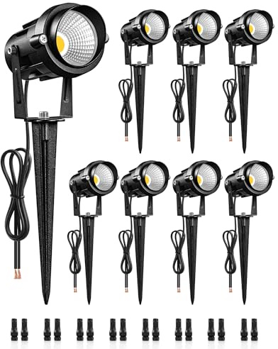 WILAWELS 6W 700LM Low Voltage Landscape Lighting, 12V AC/DC 3000K Warm White LED Low Voltage Landscape Lights, IP65 Waterproof Outdoor Spotlights with Connectors for Garden Tree Yard 8 Pack W01SLP806