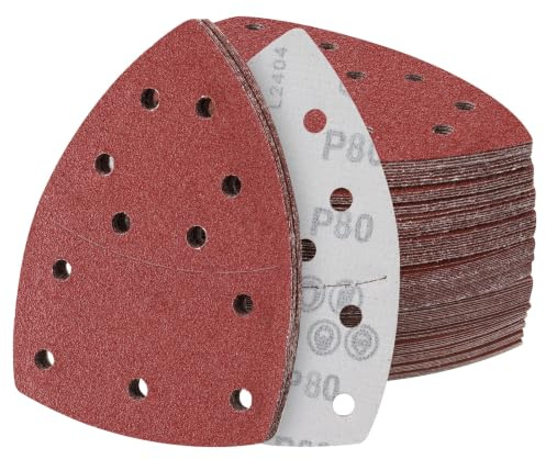 Sruhrak 60 piezas papel de lija lijadora delta 152x105mm Hojas de Lija Mouse Papel conjunto con 11 agujeros grano 80 triángulo almohadillas de lijado para madera, metal y plástico