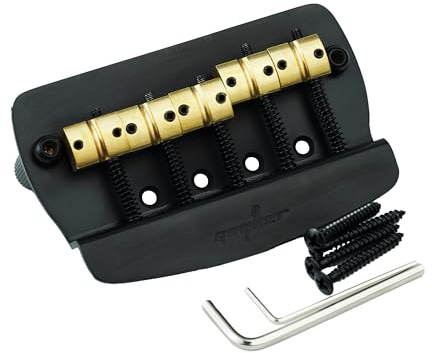 Guyker Bass Bridge String Spacing 16mm, 5 String Fixed Bass Bridge with Solid Brass Saddle & Iron Plate Replacement Part (GB1026, Black)