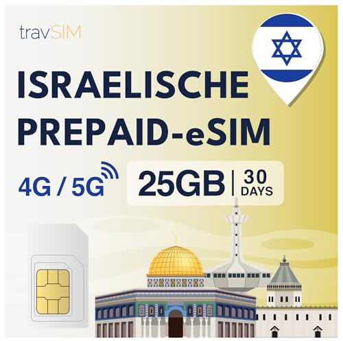 travSIM eSIM Israel | 30 dagar – 25 GB SIM | 5G/4G höghastighetsdata | Obegränsad internetåtkomst för Google, Facebook, Whatsapp, Instagram med mera