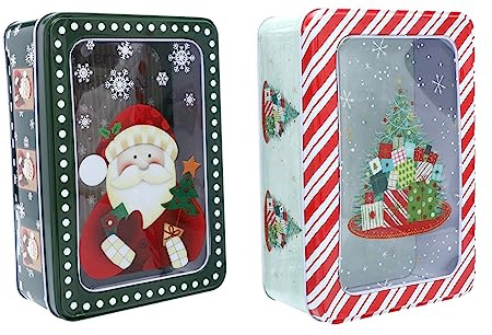 WEKAMOS 2 Piezas Caja Metálica para Galletas y con Ventana Resistente y Ligera para Almacenamiento y de Navidad de Unidades