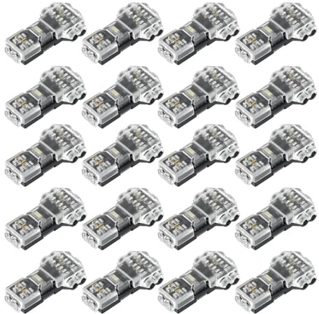 T Tap Wire Connectors 2 Pin 3 Way Low Voltage No Stripping Quick Splice | 20Pcs Wiring Branch Terminal Wire Connectors for 20-22 AWG LED Strip Audio Vehicles Electrical -30°C ~ +85°C 0.34-0.75 mm²