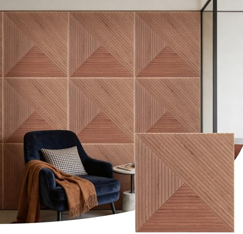 6 PCS Acoustical Wall Panels，23.6 x 23.6 Inch Self-adhesive Sound Absorbing Panels Decorative, Wood-Pattern Printing Soundproof Wall Panel for Home Office Studio,patchwork three-color