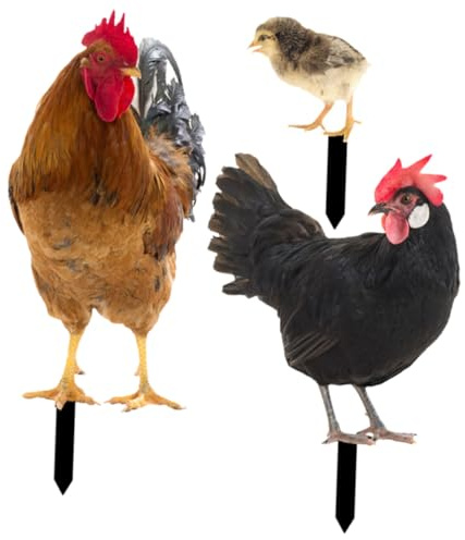 DIYEAH Piquet Décoratif Poulailler pour Jardin Extérieur Ensemble Coq Poule Poussins 3 Pièces en Métal Résistant Décoration Pelouse Rustique Campagnarde pour Terrasse et Cour