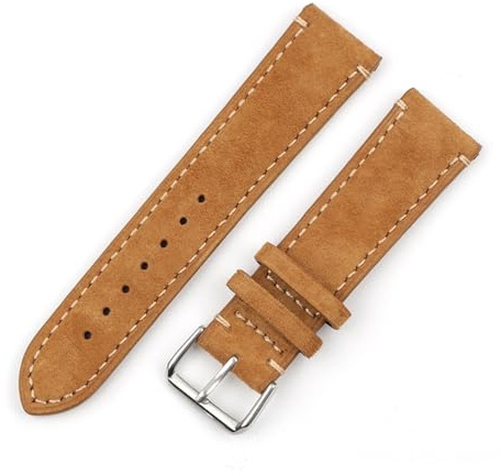 Cong Yi Högkvalitativt Mockaläder Vintage Klockarmband Blå Klockband Ersättningsrem For Klocktillbehör 18mm 20mm 22mm 24mm(Tan with Line,22mm)