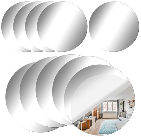 Dekorinex 10 Piezas 15 cm Espejos Acrílicos Redondos Autoadhesivos | Azulejos de Espejo Acrílico Autoadhesivos,Espejo de Pared Redondo Autoadhesivo,para Baño,Dormitorio,Sala de Estar,Decoración