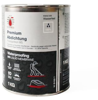 KAMAN - KMAX MS-Wasserfest- Flüssigabdichtung MS-Polymer 1 kg – elastisch & wasserdicht, 1K Abdichtung für Dach, Terrasse, Bad & Fugen -Leckschutz- Grau