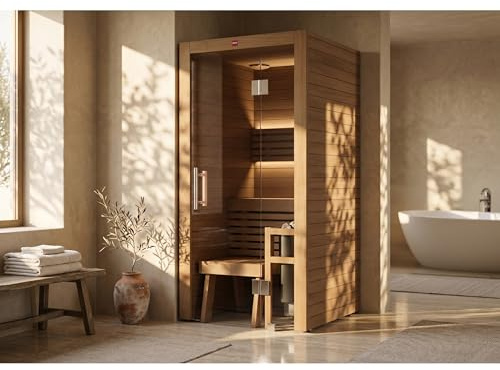 Harvia Utu Mini Saunakabine Design-Sauna aus Thermoholz 95x95x203cm inkl. LED Beleuchtung