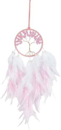 GORGECRAFT Atrapasueños Rosa Pequeño Árbol de la Vida Atrapasueños Chakras Cuentas de Cristal de Ensueño Atrapasueños O Adornos Colgantes Charm para Coche para - Pared para Dormitorio En Casa Navidad