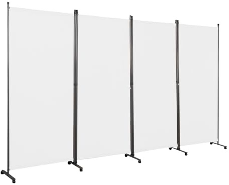 Angel Living Biombo con Ruedas 324 x 180 cm, Divisor de Habitaciones con 4 Paneles, Biombo Plegable, Decoración Elegante, Separador de Ambientes Plegable (Blanco)