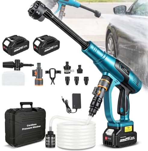 Yofuly Hidrolimpiadora a Batería Compatible con Baterías Makita 18V | 330 L/h 3 Velocidades, Pistola de Agua a Presión Portátil Brushless con 2 Baterías 4,0Ah y Tubo de 5 m, Boquilla 6 en 1