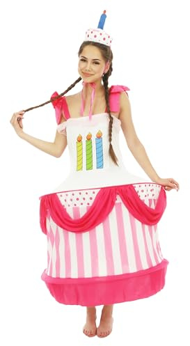 P'TIT CLOWN - 86899 - Kostüm Geburtstagstorte Erwachsene - Overall, Hut - Perfekt für Karneval, Halloween, Cosplay, Kostümpartys - Polyester - Einheitsgröße - Mehrfarbig
