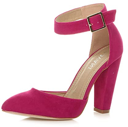 AJVANI Womens Ladies high Block Heel Cuff Ankle Strap Buckle Pointed Court Shoes Pumps Sandals Size.