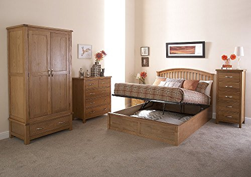 GFW Madrid King Size Wooden Ottoman Storage Bed Frame, White Bed with End Lift Underbed Storage, Spindle Headboard & Sprung Slatted Base