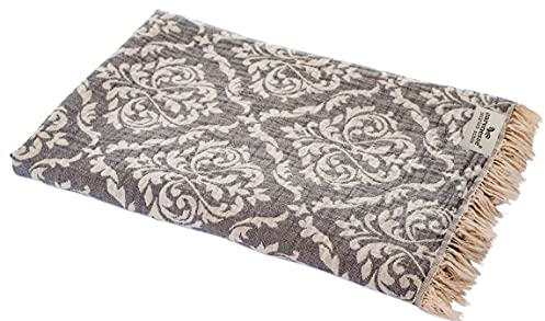 Carenesse Jacquard Hamamtuch Barock 90 x 175 cm grau I Edles Hamam Handtuch 100% saugfähige Baumwolle mit hochwertiger Webung I Pestemal/Fouta weich & zart I Leichtes Hamam Strandtuch kompakt