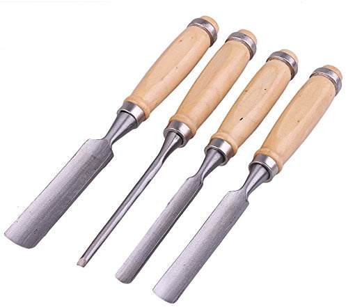 szzijia 4 Stück Carpenter Carving Hohlbeitel Holz Meißel, Carbon Stahl und Holz, Röhre, 6 mm, 12 mm, 18 mm, 24 mm, 24 x 2.4 x 2.5 cm, Holzmeißel