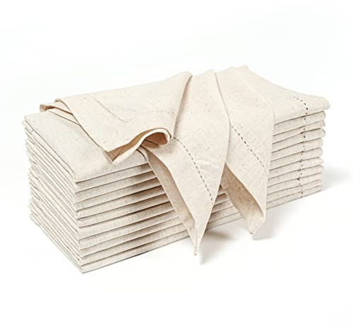 Servietten mit Hohlsaum, übergroß, 50,8 x 50,8 cm, Flachs-Baumwollstoff, zugeschnitten mit gehrter Ecke, ideal für Veranstaltungen und regelmäßigen Gebrauch, natürlich, 12 Stück