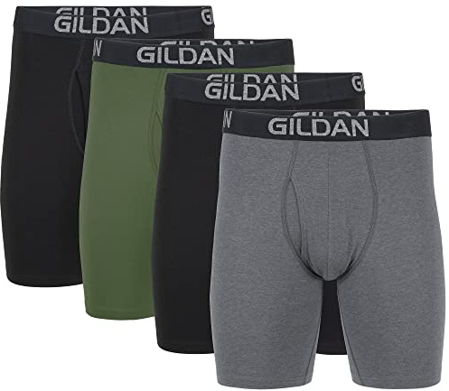 Gildan herr bomull stretch långa ben boxershorts (förpackning med 4), Svart sot/ljung mörkgrå/grön midnatt (4-pack, långt ben), M