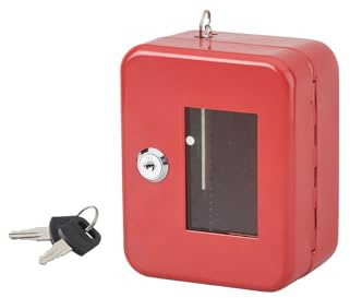 THIRARD - Boîte à Clés Vitrée Murale - Acier - Usage Intérieure - Vitre Interchangeable - Fermeture à Clé - Chainette Avec Marteau Brise Glace, 3 Crochets, 2 Clés Incluses - 152 x 118 x 80 mm - Rouge