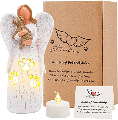 Engel der Freundschaft Hund Memorial Geschenke - Kerzenhalter für Haustier Verlust, Handbemalte Figur, Sympathie Geschenk, Hund Figuren Dekor