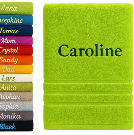 Pet-Jos Badetuch mit Namen Bestickt Duchtuch Geschenk Badetuch140x70 cm (Lime Green)