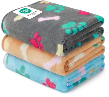 Luciphia 1 Pack 3 Blankets Fluffy Premium Fleece Pet Blanket Flannel Paw Printed Throw for Dog Cat(Large 41x31'', Grey/Brown/Blue)