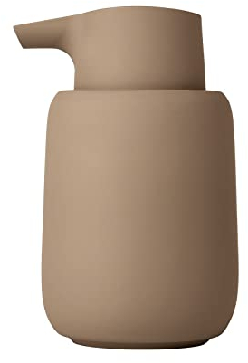 blomus Seifenspender -SONO- 250 ml aus Keramik | Handseifenspender in Braun | Ø8 x 14H cm | Farbe Tan | Flüssigseifenspender mit Pumpkopf