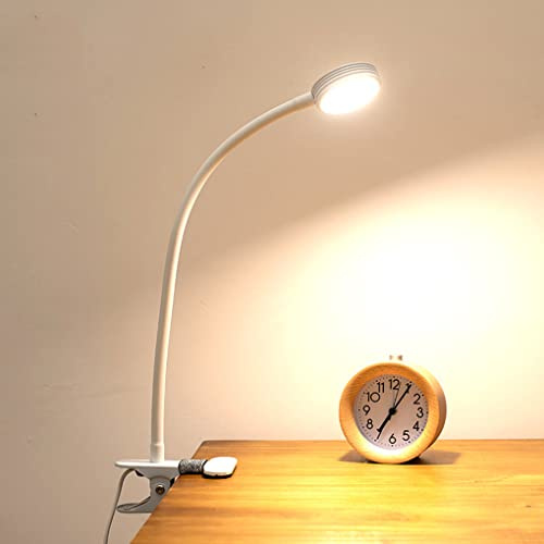 SXYSXYSXY Leselampe Schreibtischlampe LED Klemmlampe 5W Flexibles Klemmlicht 3 Farb & 10 Helligkeitsstufen USB Schwanenhals Klemmleuchte für Schlafzimmer Bett Augenpflege Büro Tischlampe,Weiß