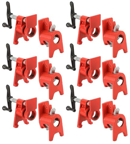FLKQC 3/4 Wood Gluing Pipe Clamp Set with Unique Foot Design Red Heavy Duty Bar Clamps Cast Iron Quick Release Pipe Clamp Tools for Woodworking (6pc, 3/4 with foot)