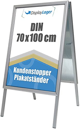 DisplayLager, Dänische Qualität | Kundenstopper Alu-Line | 2 Plakate (beidseitig) | Wetterfeste Plakatständer Gehwegaufsteller Werbetafel (Silber, 70 x 100 cm)