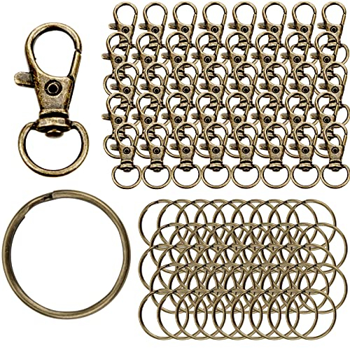 Schlüsselring Klein 80 Stück Karabiner Schlüsselanhänger Basteln Selber Machen Ringe Karabinerhaken mit Drehgelenk(Bronze)