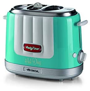 Ariete 206 Hot Dog Maker Party Time, Macchina per fare hot dog, 650 W, 5 livelli di cottura, 4 spazi di cottura, Espulsione automatica, Azzurro