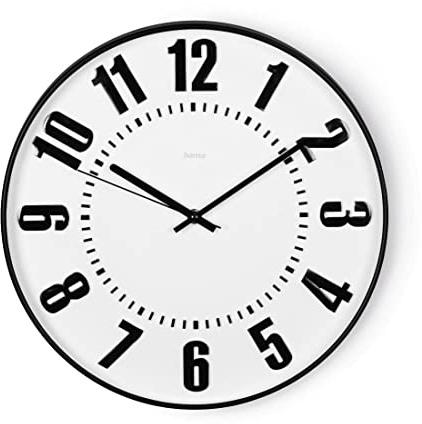 Hama Wanduhr Black Digits (Analagowoy, arabische Ziffern, Durchmesser 35 cm, Leise Mechanismus, 1 x AA Batterie, schwarze Ziffern) weiß/schwarz