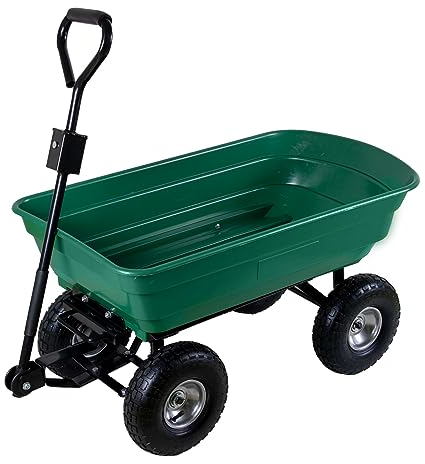 Gartenwagen mit Kippfunktion 75 Liter Kunststoffwanne Handwagen Kippwagen belastbar bis 300 kg Lenkachse Luftbereifung auf Stahlfelge Abnehmbarer Griff | Bollerwagen Transportwagen Gartenkarre Dumper