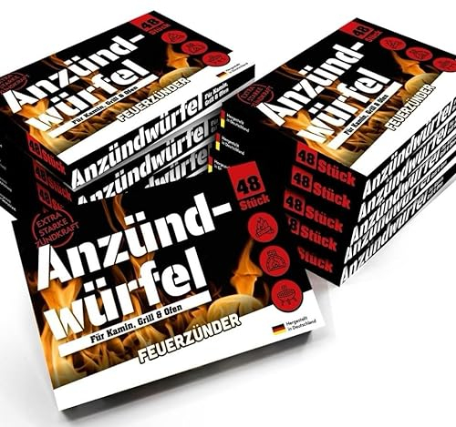 6x 48er Pack Anzündwürfel Kaminanzünder Kohleanzünder Anzünder Würfel Zünder Grillanzünder Ofenanzünder für Kamin, Ofen Kohlenanzünder Anzündwolle Anmachwürfel + 1 Bildmagnet
