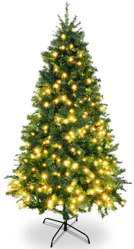 SA Products - 5ft Pre-Lit Christmas Tree – 760 Alaskan Pine Tips - Christmas Tree with 300 Vibrant LED Lights, 8 Lighting Modes & Timer, Slim PVC Xmas Tree for Small Spaces & Holiday Decor