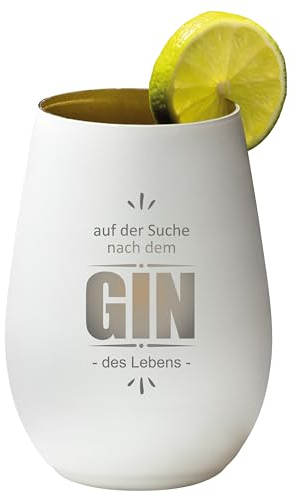 4youDesign Gin Tonic Glas mit Spruch der GIN des Lebens – Geschenk für Männer, Frauen zum Muttertag oder Vatertag – Tumbler-Party-Glas aus Kristallglas – sehr bruchsicher – Weiß-Gold – 465ml