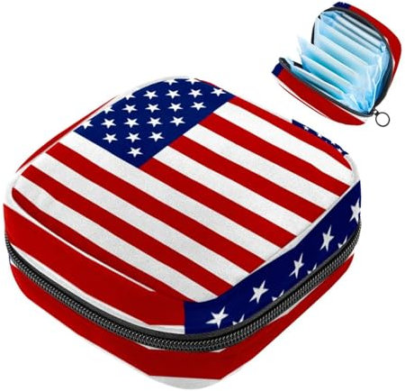 Aufbewahrungstasche für Damenbinden, amerikanische USA-Flagge, tragbare Menstruationseinlage, Slipeinlagen, Tampons, Damenbinden, Aufbewahrungshalter für Damen, Schule, Büro