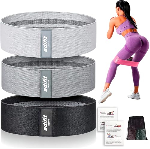 Edifit, motståndsband, elastisk, tejp med 3 motståndsnivåer, träning, halkfria gummiband, paket med 3, för gym, yoga, crossfit, pilates eller hemträning