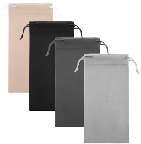 4 Stück Brillenetui Weich 17.5x9cm Mikrofaser Brillenbeutel Schmuckbeutel Für Sonnenbrille Und Schutzspeicher (Schwarz, Dunkelgrau, Grau, Khaki)