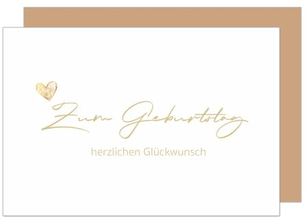 Edition Seidel Premium Geburtstagskarte mit Umschlag. Glückwunschkarte Karte Billet Geburtstag Herzlichen Glückwunsch Mann Frau Freund Freundin Herz gold (G3574 SW024)