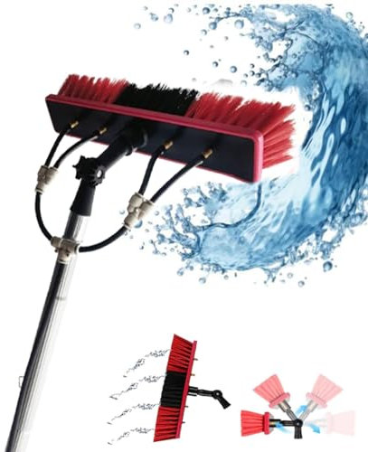 QmEna Wassergespeiste Teleskopbürste, Teleskop-Waschbürste, Reinigungsset für Teleskopstangen, Solarpanel-Reinigungssystem, Solarpanel, Dachreinigung 8M,Silver 55cm