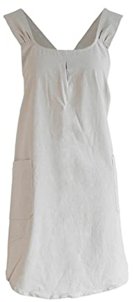 Schürze Einfache japanische Baumwolle und Leinen-Schürze Frauen Home Komfortable Overalls Blumengeschäft Retro exquisit spitzefrei BIB90X72X27 Schürze Damen (Color : Khaki, Size : 90x72x27CM)