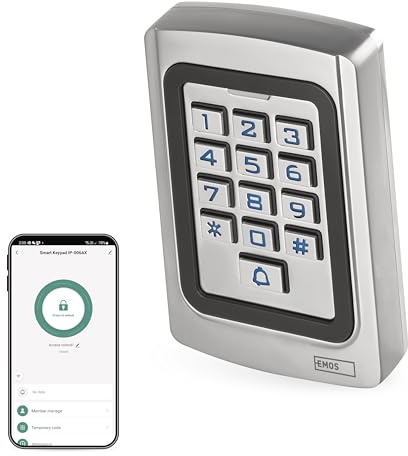EMOS Gosmart Clavier de contrôle d'accès avec Lecteur RFID intégré et Application, Serrure à Code Smart Home pour Portes et portails, Clavier étanche pour Carte RFID/puces, contrôle d'accès de Porte