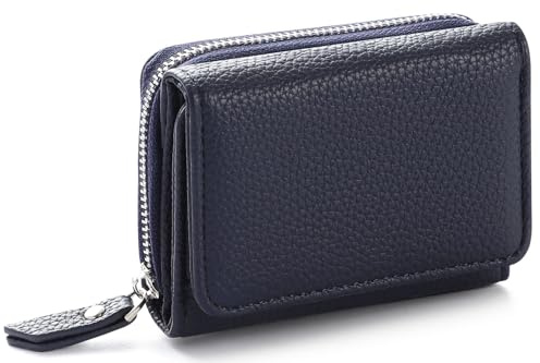 RRANCharltu Geldbörse Damen Klein Leder Kleines Portemonnaie Damen Mini Geldbeutel mit Zipper Münzfach Kartenfächer, Marine Blau