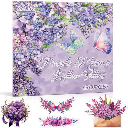 Purple Garden Scene Theme Sticker-Set für Scrapbooking - 30 PET-Aufkleber, Vintage Journaling Sticker (TZ-005-003)