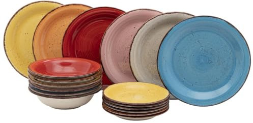 Servizio Piatti per 6 Persone in gres porcellana 18 pezzi per Lavastoviglie modello (geos)