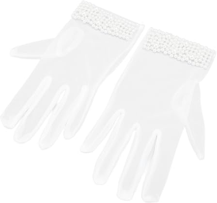 1 Paar Netzgarnhandschuhe mit Perlen Weiß Brauthandschuhe für Hochzeit Bühne Performance Bankett Party, Kunststoff